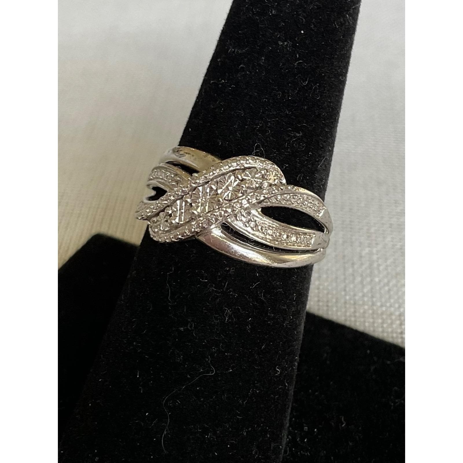Jwbr Sterling Silver Diamond Cluster Criss Cross Ring Size 7